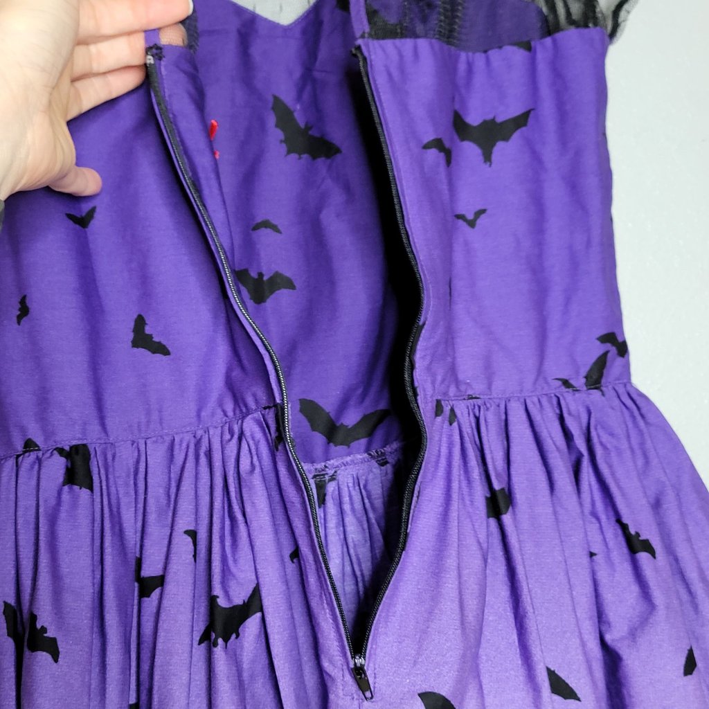 Purple Rockabilly Goth Punk Halloween Dress Bats Haunted House Print Sheer Mesh — image 8 of 8